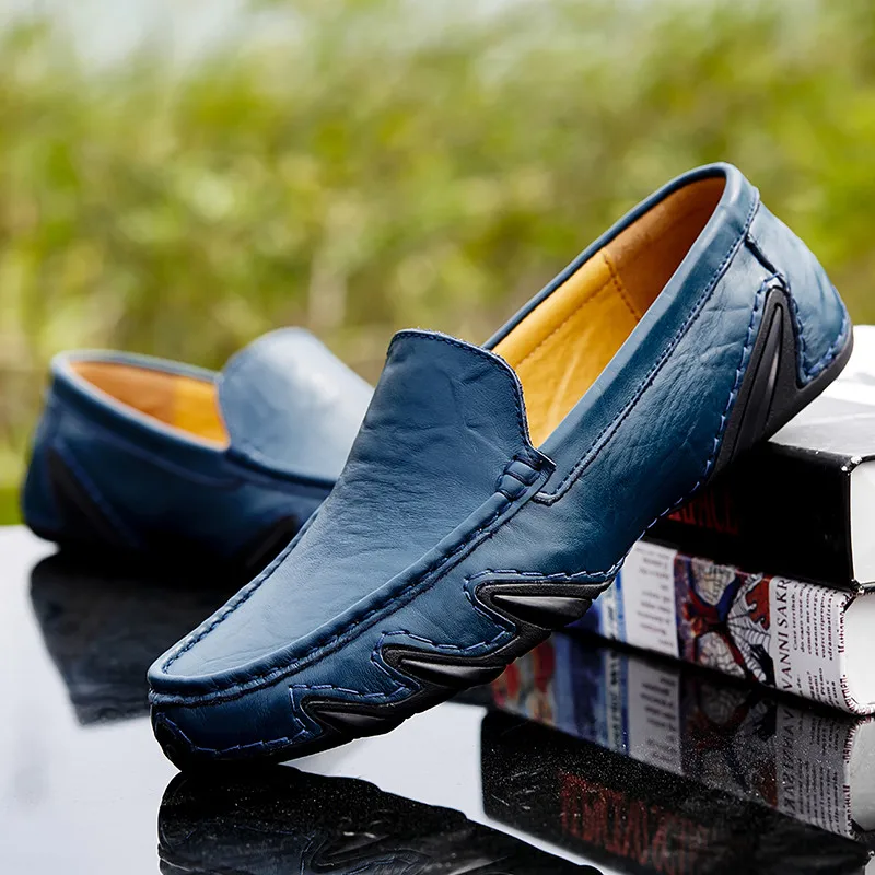 

New Trend Casual Men Shoes Large Size 46 47 Handmade Man Flats Shoe Fashion Loafers Shoes For Men Black Blue Walking Driver Shoe