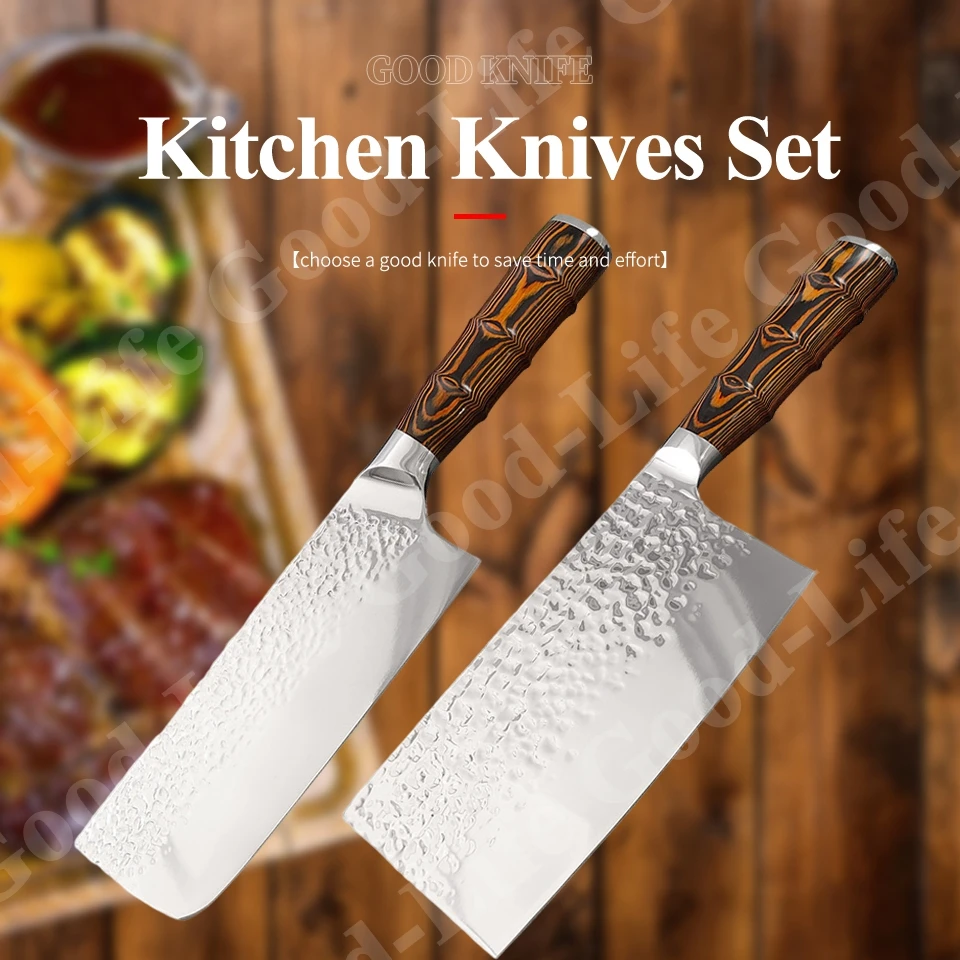 Kitchen Knives Set Chef Knife Damascus Steel Forged Meat Cleaver Knife Nakiri Slicing Cutter Slicer Utility Knives