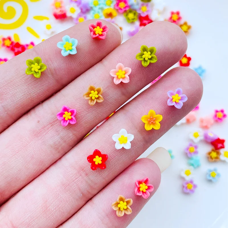 

100Pcs New 6mm Cute Mixed Mini Flower Flat Back Resin Cabochons Scrapbooking DIY Jewelry Craft Decoration Accessorie J57