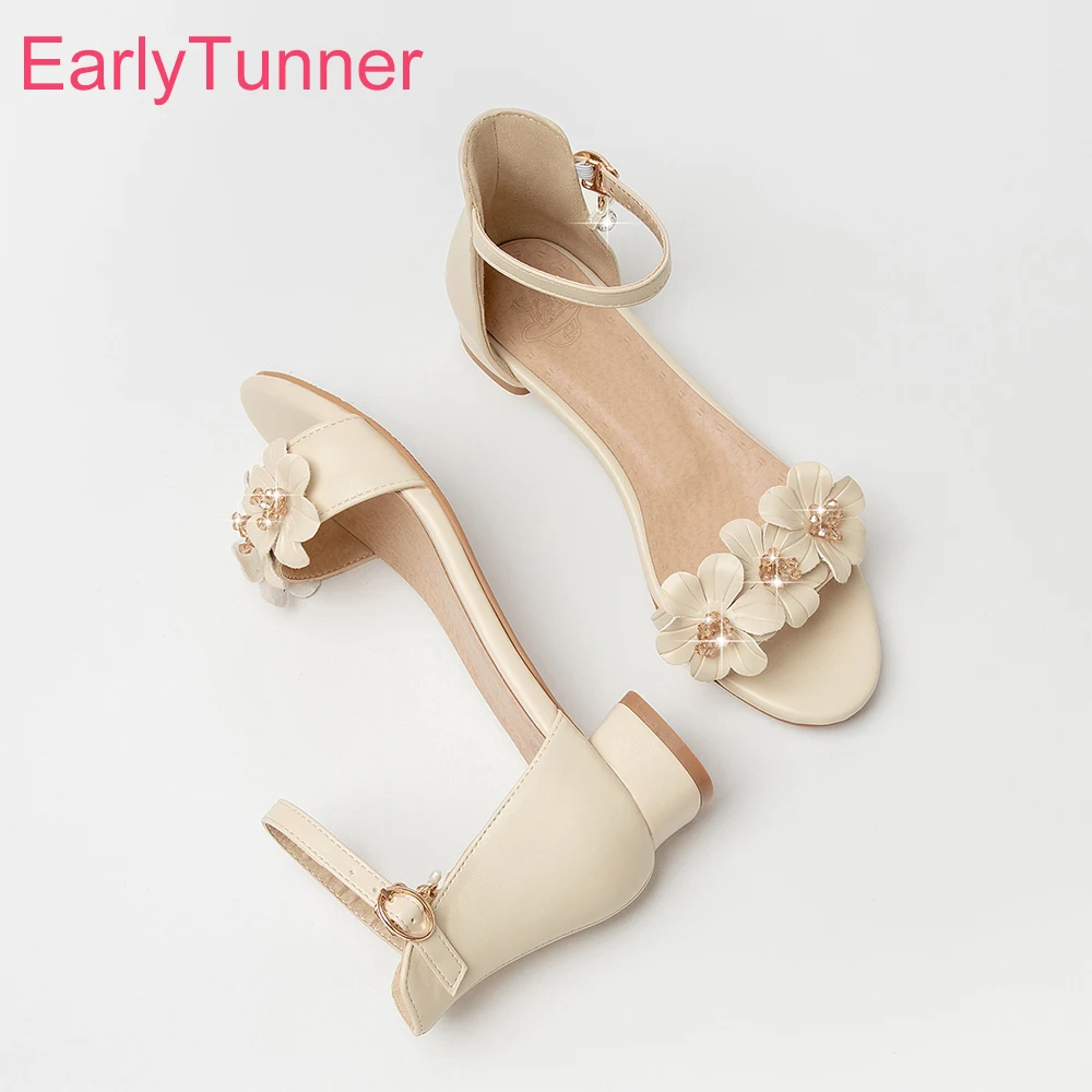 

Summer New Sweet Beige Pink Women Sandals Classic Round Toe Chunky Heel Lady Shoes Plus Small Big Size 10 28 30 43