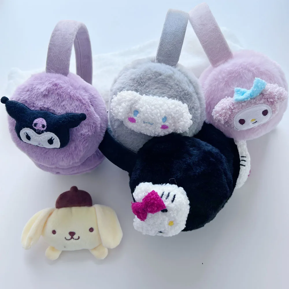 

Sanrioed Cinnamoroll Kittys Kuromi Purin My Melody Plush Ear Warmer Cap Anime Kawaii Soft Keep Warm Earmuffs Kids Gift Winter