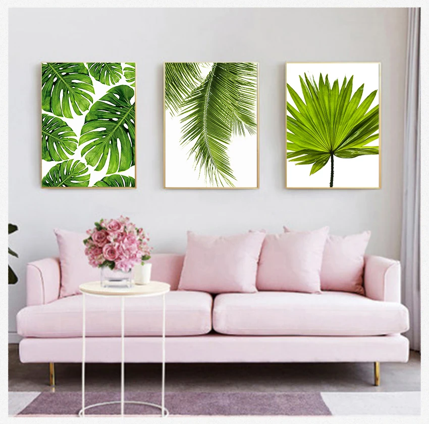 

Нордическое зеленое растение постер зелень Настенная картина декор комнаты тропический банан лист холст живопись свежие Пальмовые Листья