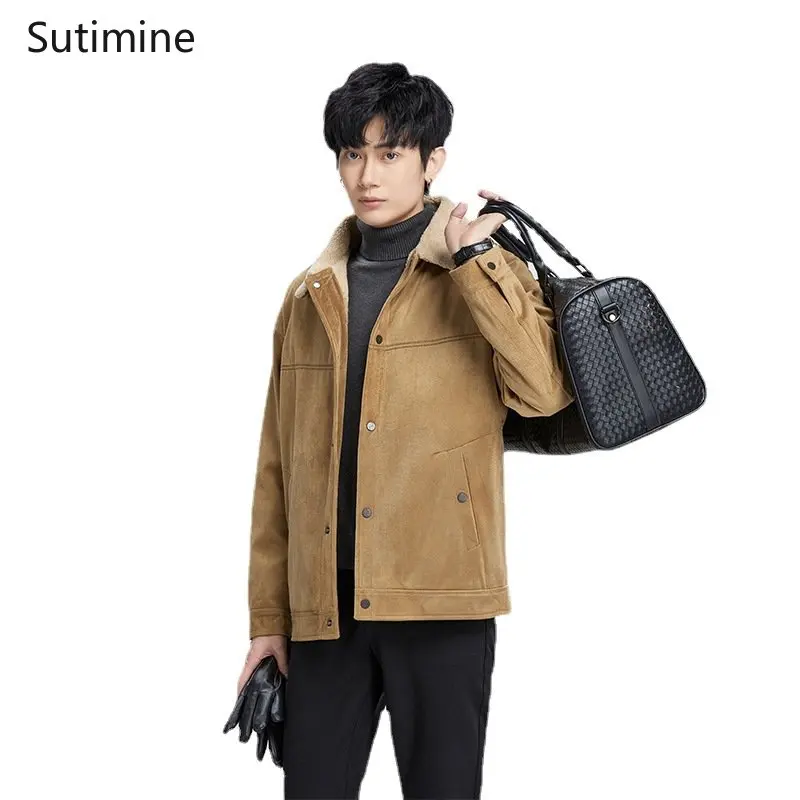 Coat Men Winter Korean Button Fashion Lapel Cotton Padded Clothes Thickened Plush Loose Casual Pockets  Men Clothing