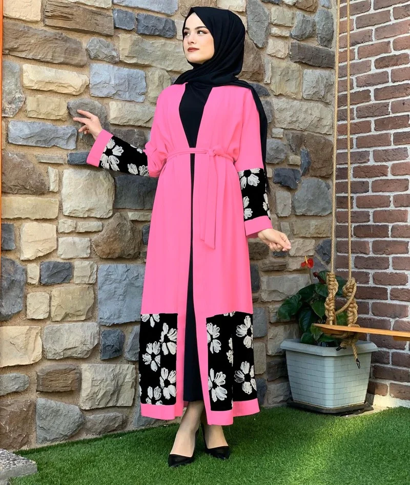 Floral Muslim Dress Abaya Dubai Robe Women Long Sleeve Abayas for Women Caftan Marocain Kaftan Islam Eid Mubarak Ramadan Dresses
