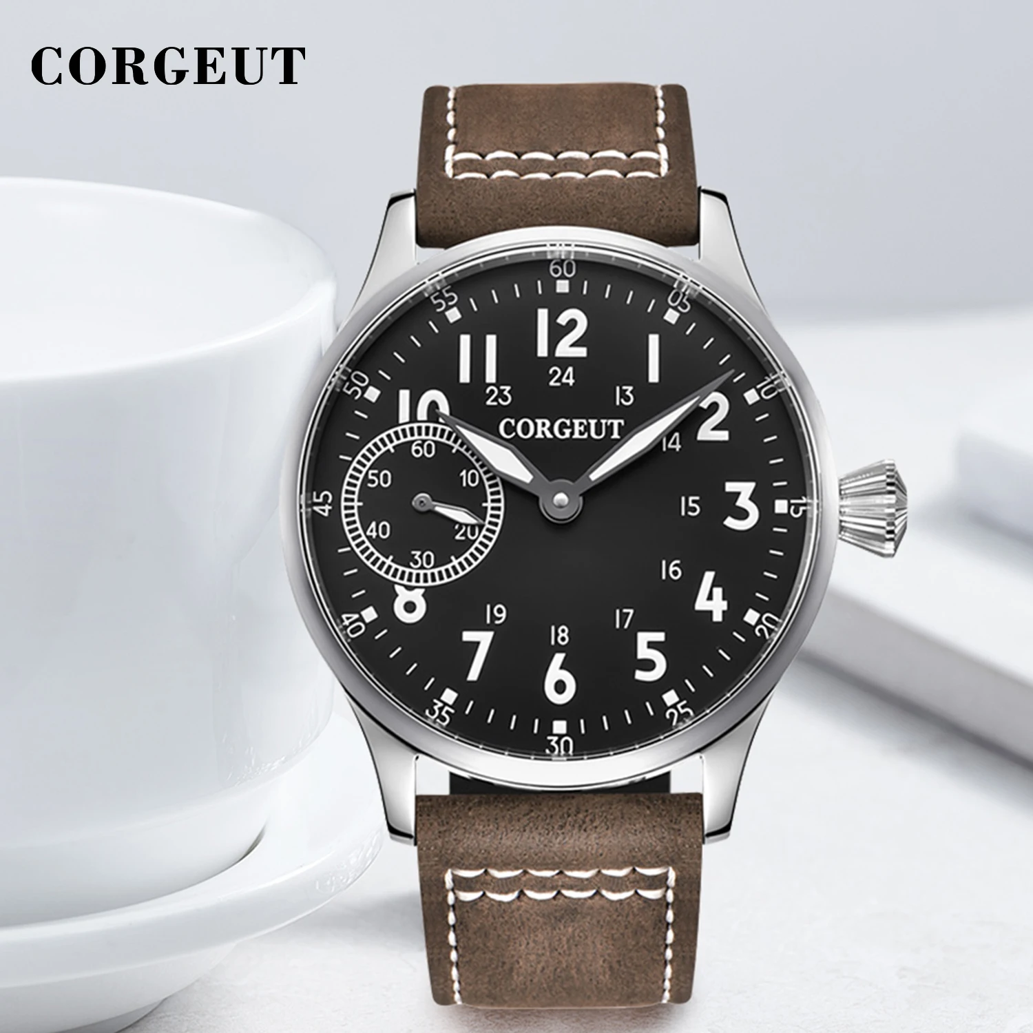 

CORGEUT Luxury Brand Mechanical Watch Hand Winding Luminous Men Women Movement Leather Cowhide Strap Waterproof Wrist Watches