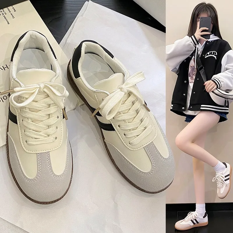 

Women's Casual Shoes Genuine Leather Simple Casual Shoes Fashion Retro New Thick Sole Round Toe Low Heel Lace Up Sneakers