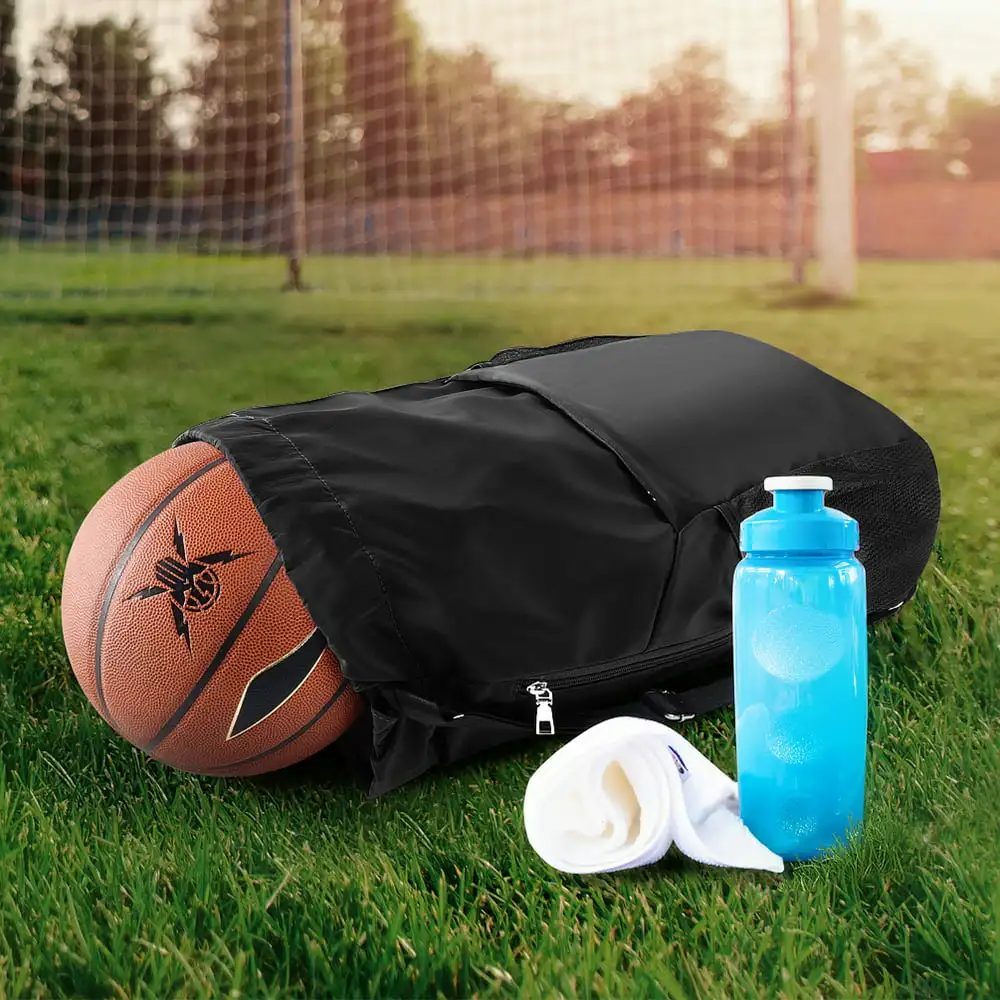 Nylon Waterproof Drawstring Bag, Sackpack Sport Gym Backpack String Bag for Gym Shopping Sport Yoga, Black