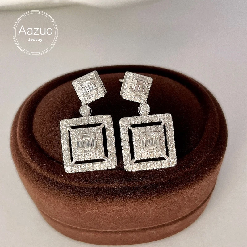 

Aazuo 18K Solid White Gold South Africa Diamonds 1.3ct Perfect Square Stud Earring Gifted For Women Wedding Birthday Party Au750