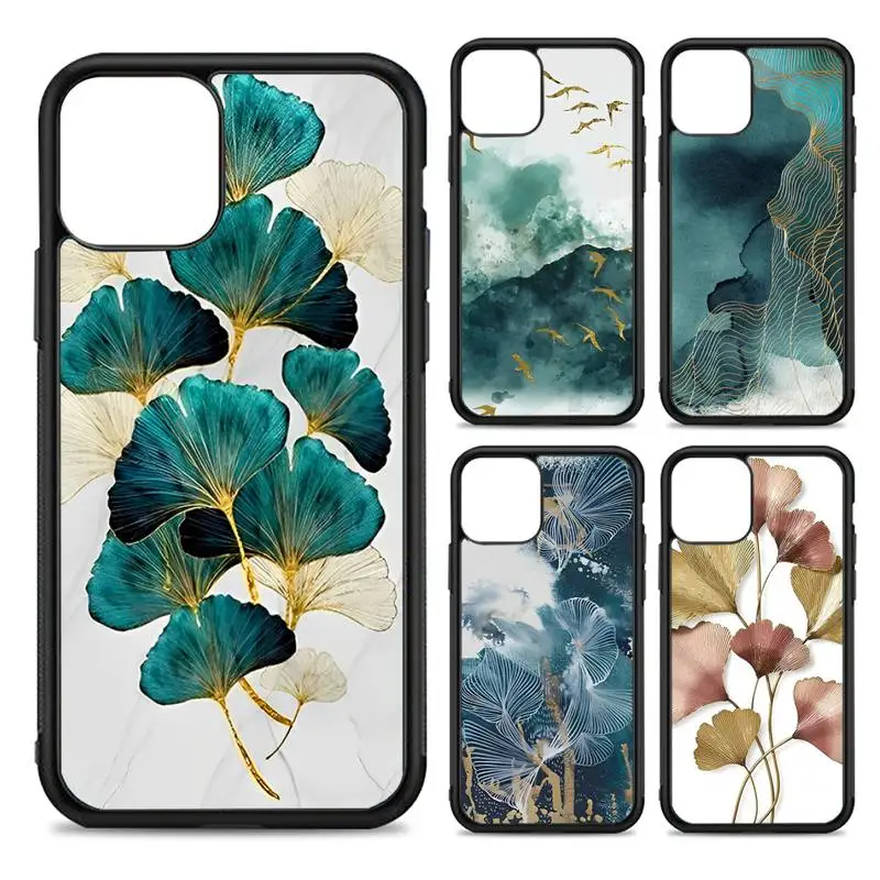 

Gold Foil tree leaf Phone Case Silicone PC+TPU Case for iPhone 11 12 13 Pro Max 8 7 6 Plus X SE XR Hard Fundas