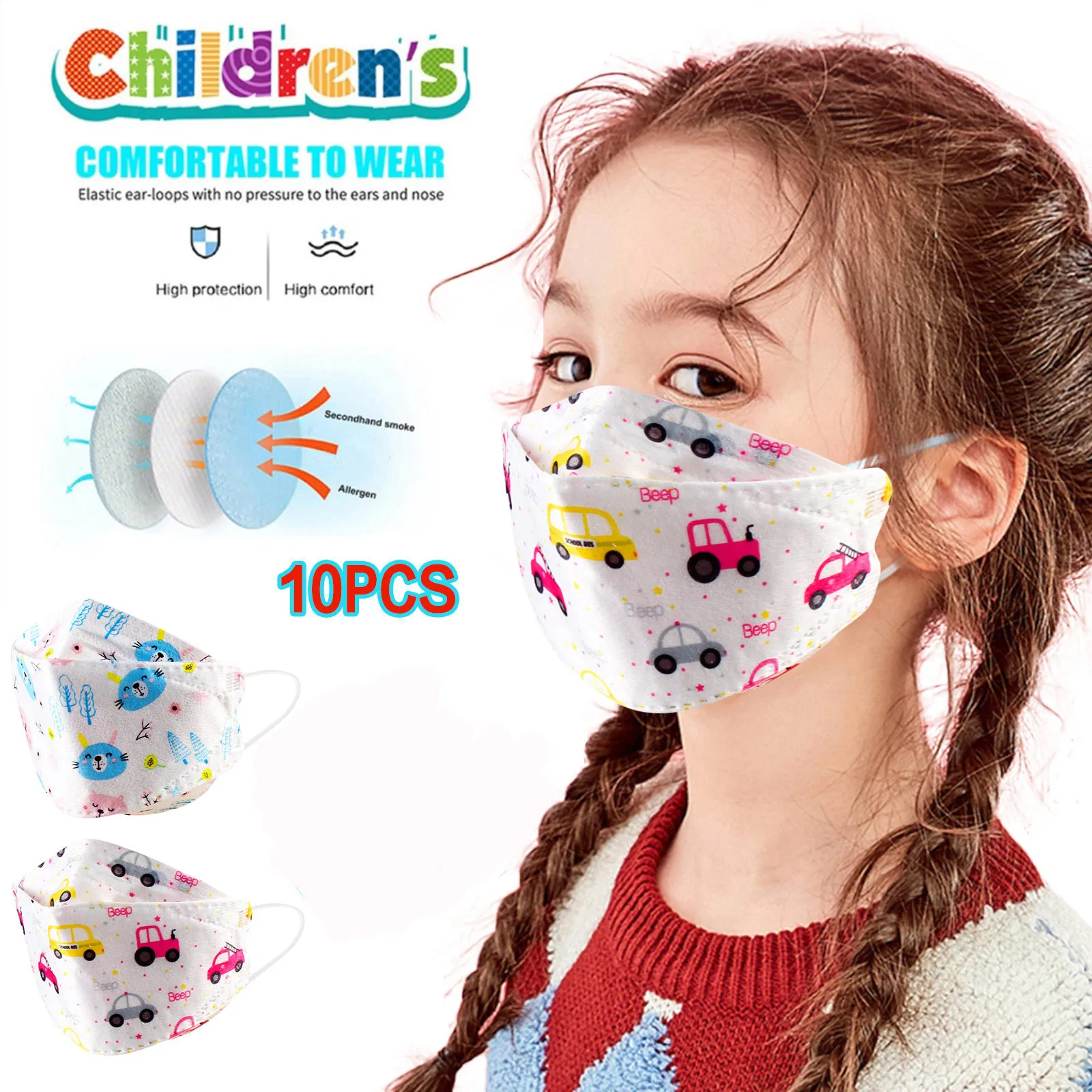 

10pc Fashion Disposable Kids Face Mask 4-Ply Disposable Ultrathin Girls Boys Face Masks 3D With Nose Wire Children Facemasks