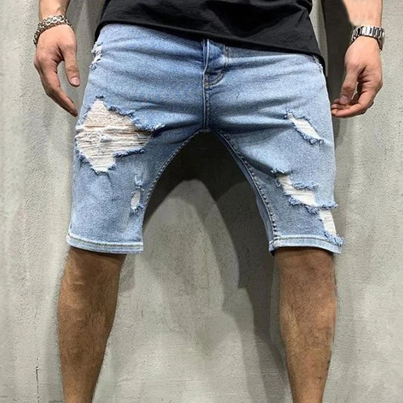 

Slim Fit Denim Pants Solid Color Fashion Men's Pants With Pocket At The Back Male Casual Short Pants Summer Beach Clothes Wear
