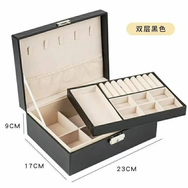 Double Layer Jewelry Box PU  Leather Jewelry Box Large Capacity Portable Jewelry Display Storage Box Necklace Rings Watch Box