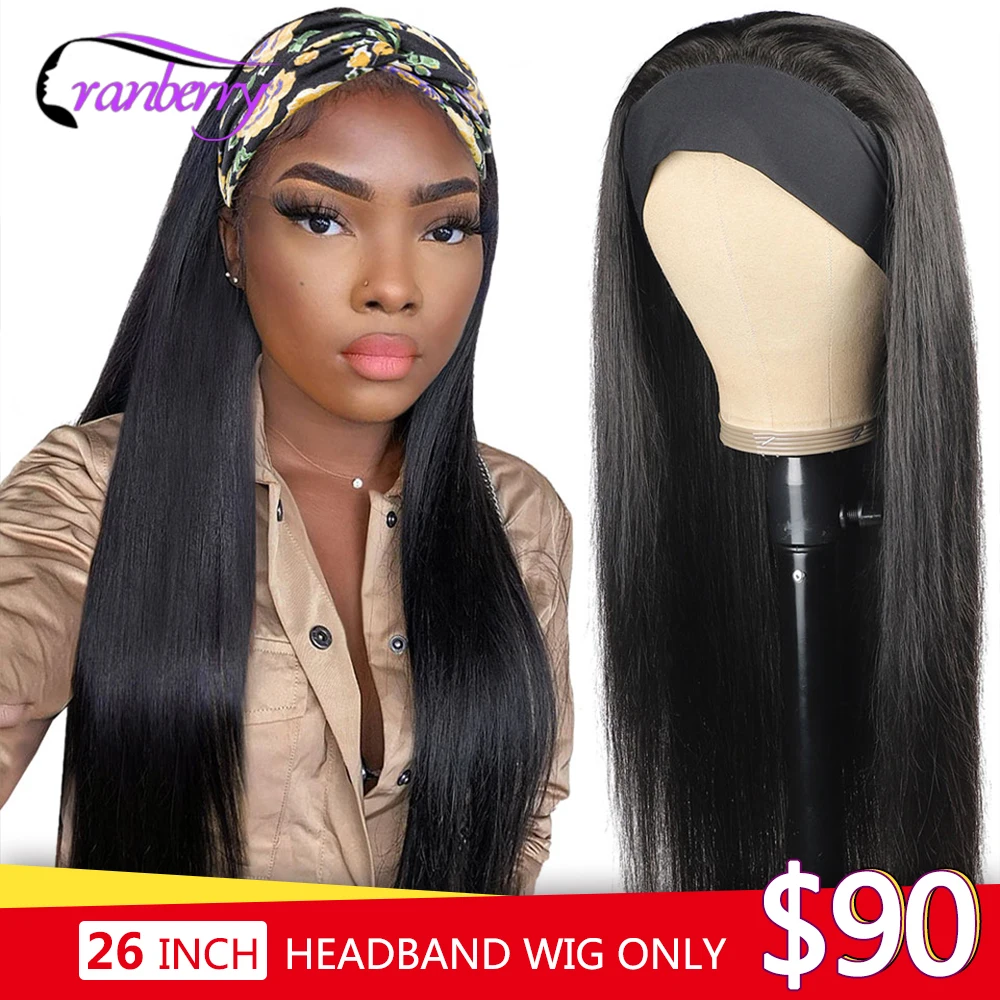 Cranberry Hair Straight Hair Headband Wigs Peruvian Human Hair Wigs For Women Full Machine Made Headband Wig No Glue No Sew In