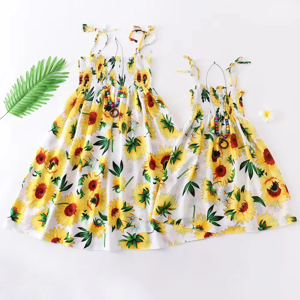 

Sunflower Mommy and Me Clothes Family Set Tank Mother Daughter Matching Tube Dresses Bohemia Woman Girls Mom Baby Dress Outfits
