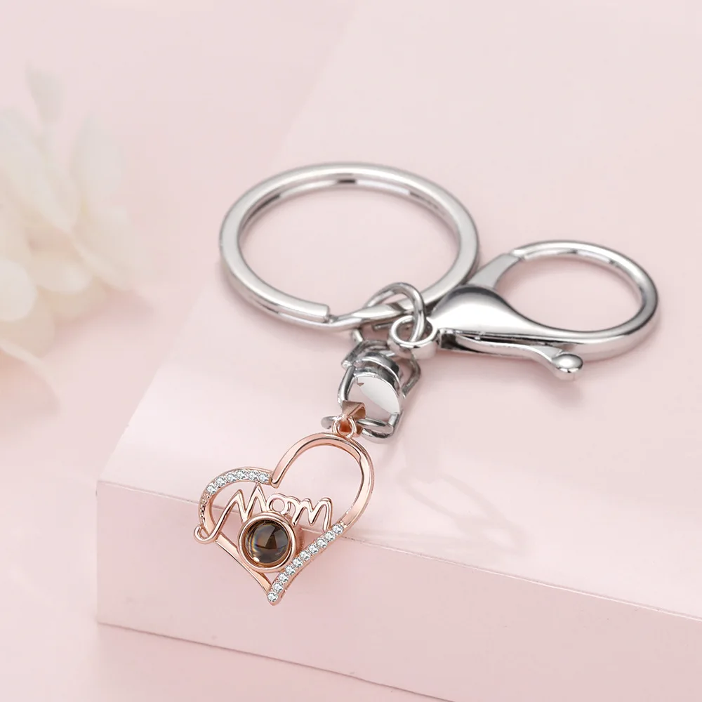 HIBODY Picture Custom Love Stainless Steel Projection Key Chain Unisex Personality Fashion Color Photo Mother's Day Gift