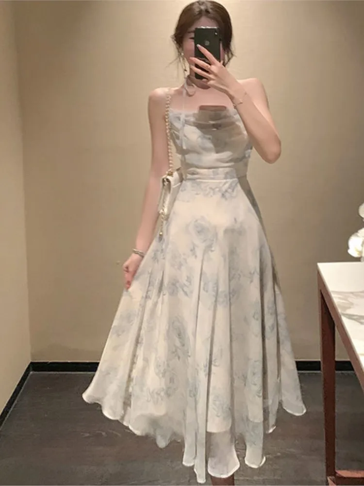 

Женское шифоновое платье на бретельках, элегантное винтажное Повседневное платье без рукавов, лето 2022