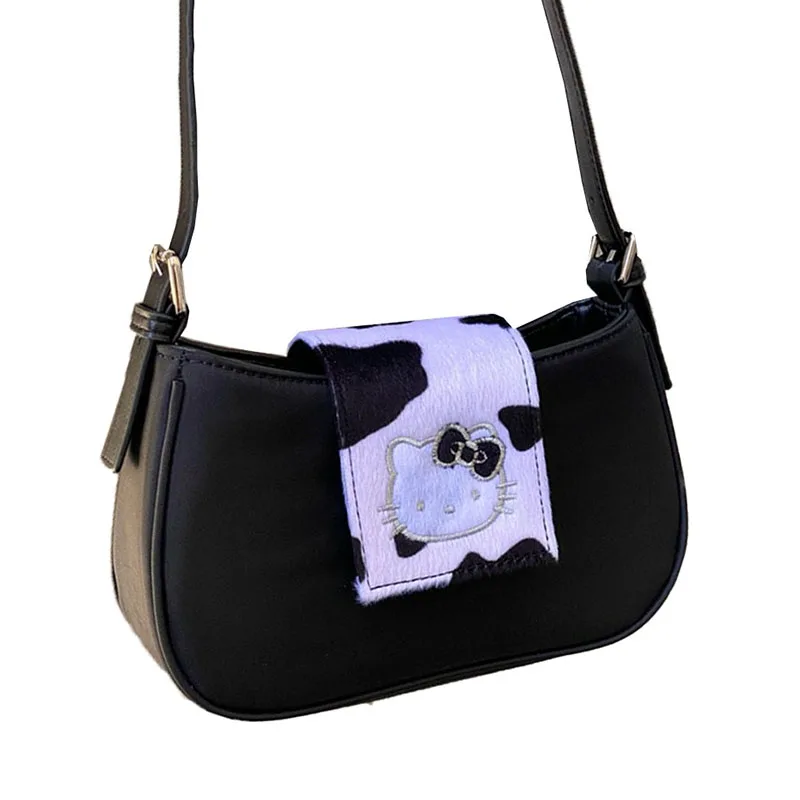 

Kawaii Sanrio, сумка для подмышек Hello Kitty из коровьей кожи, мультяшная Большая вместительная сумка-тоут через плечо, женская сумка