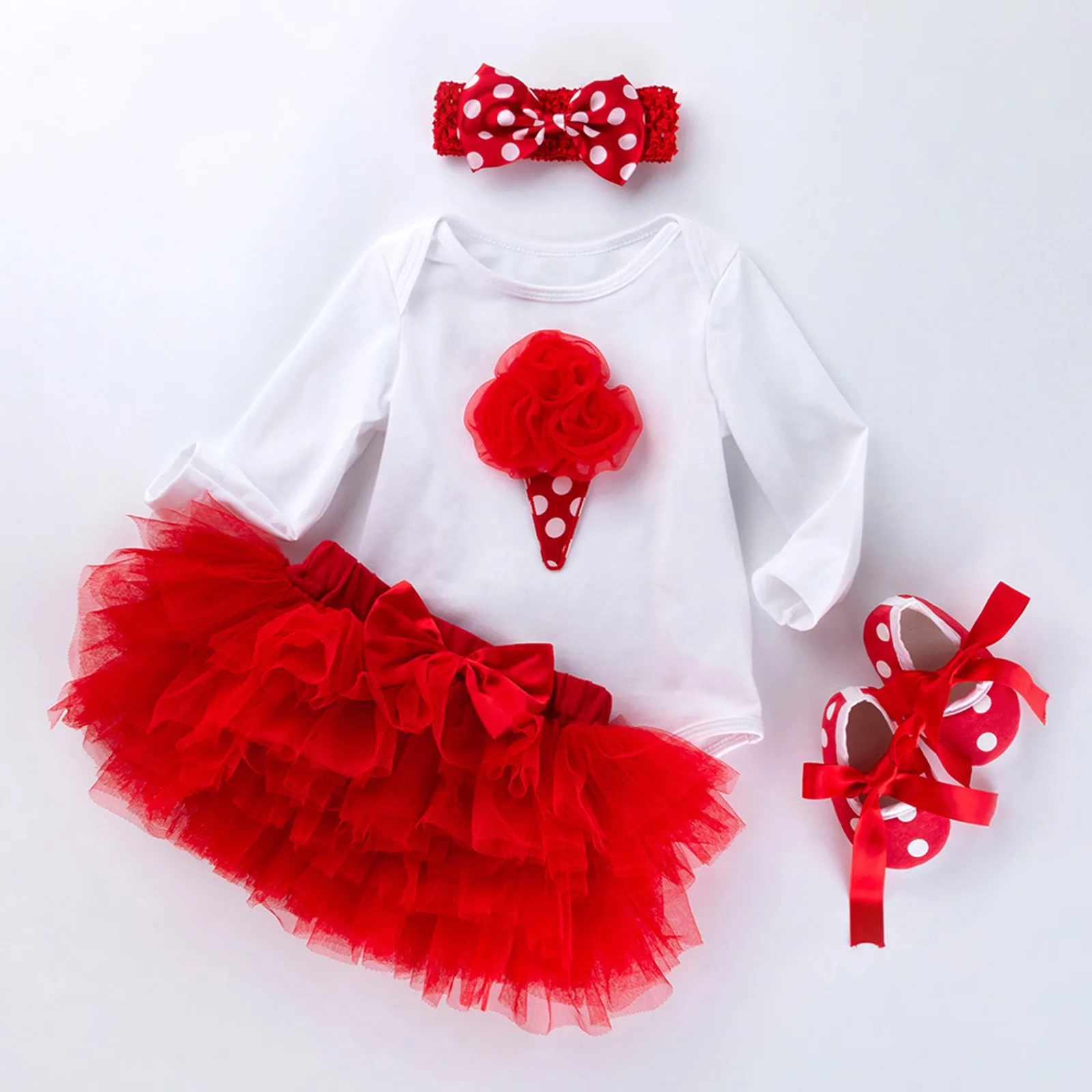 

Newborn Infant Baby Girls Clothes Sets Embroidery Long Sleeve Romper+Tulle Tutu Skirts+Headband+Socks Shoes Girls Outfits 0-18M