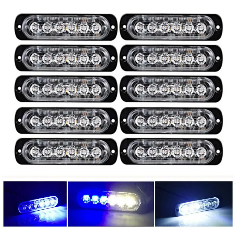 

10PCS Strobe Light Flasher Blue White 6LED Light 12 v leds 24v Truck Lights Beacon Flash Warning Hazard Emergency Lights