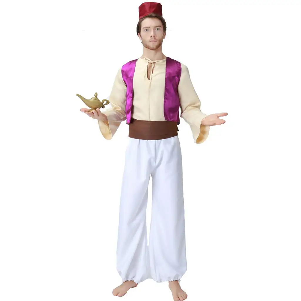 

Prettyia индийский арабский принц костюм шляпа Взрослый мужской Шейх Косплей Хэллоуин маскарадная вечеринка наряд аниме униформа