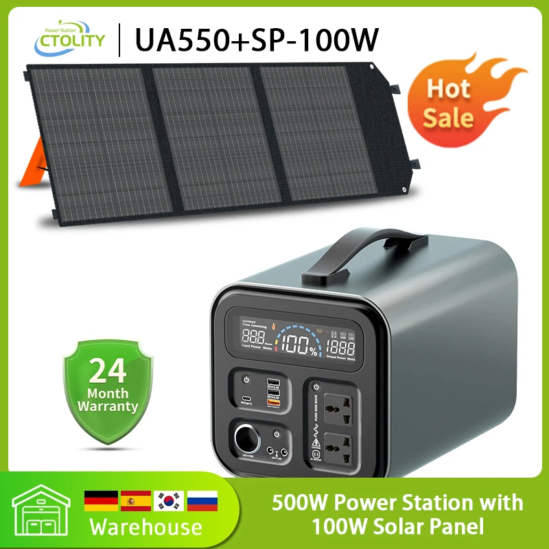 

Ctolity 500W Power Station with 100W Solar Panel,for Camping Battery,Solar Generator,EU Warehouse Fast Shipping,Emergency Energy