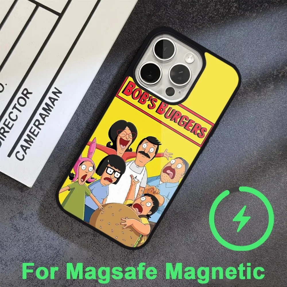 Мультяшный B-Bobs Burgerss чехол для телефона iPhone 15 14 13 12 11 Pro Max Plus Magsafe черный мягкий