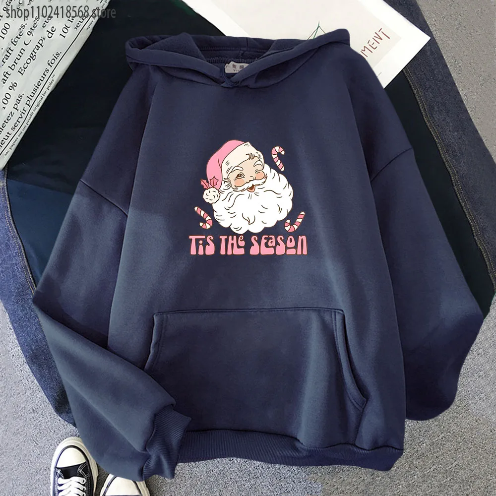 

Retro Vintage Pink Santa Claus Hoodie Cute Winter Women Sweatwear Soft Merry Christmas Aesthetic Hoodie Long-sleeved Couple Tops
