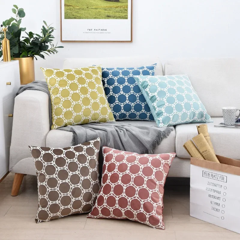 

Velvet Cushion Cover 45x45cm Nordic Style Circle Embroidered Blue Grey Yellow Home Decorative Pillow Cover For Couch Bed