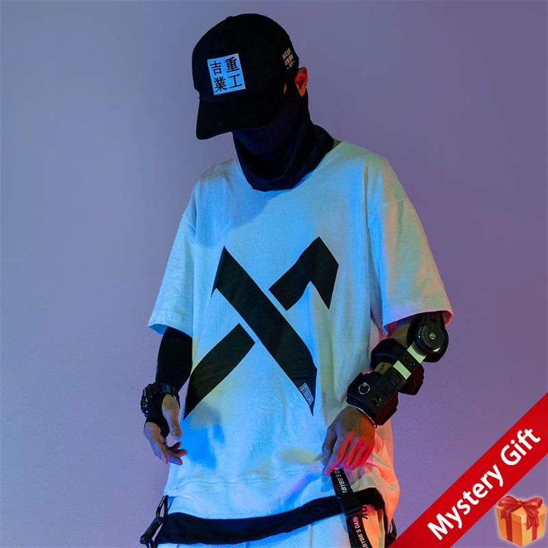 

Summer Letter Graphic Short Sleeve Tee shirt homme harajuku Fashion personality T-shirt Fake two-piece Anime Two-dimensional Top