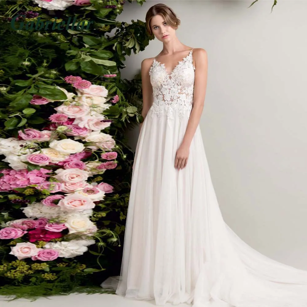 

Gabriellar Luxuriant Backless Wedding Bridal Gowns V-neck Appliques A-line Wedding Dress Vestidos De Novia Brautmode Customized