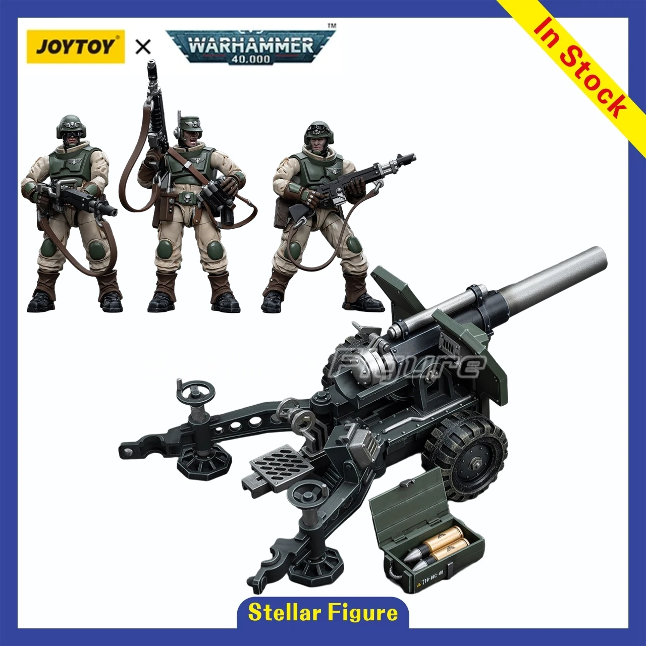Фото 【SF】JOYTOY 1/18 экшн-фигурка Astra Militarum Bombast Team с полевым пистолетом Bombast, артиллерийская модель полевого пистолета, игрушки, украшения №1