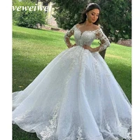 ball gown wedding dresses o neck long sleeves vestido casamento lace up appliqus beaded bride gowns 2022 suknie slubne princess