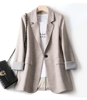 summer blazer woman 34 sleeve japanese fashion female clothing suit collar casual loose solid color houthion