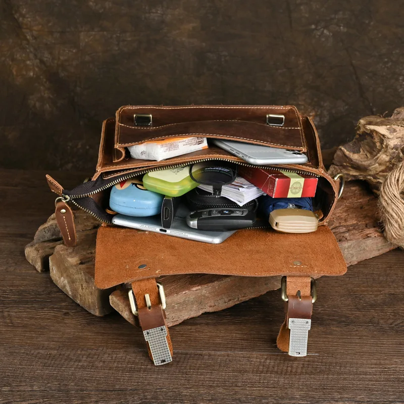 New Vintage Real Leather Messenger Bag For High Quality Shoulder Bag Business Travel Crossbody Bags Sling Bag Retro