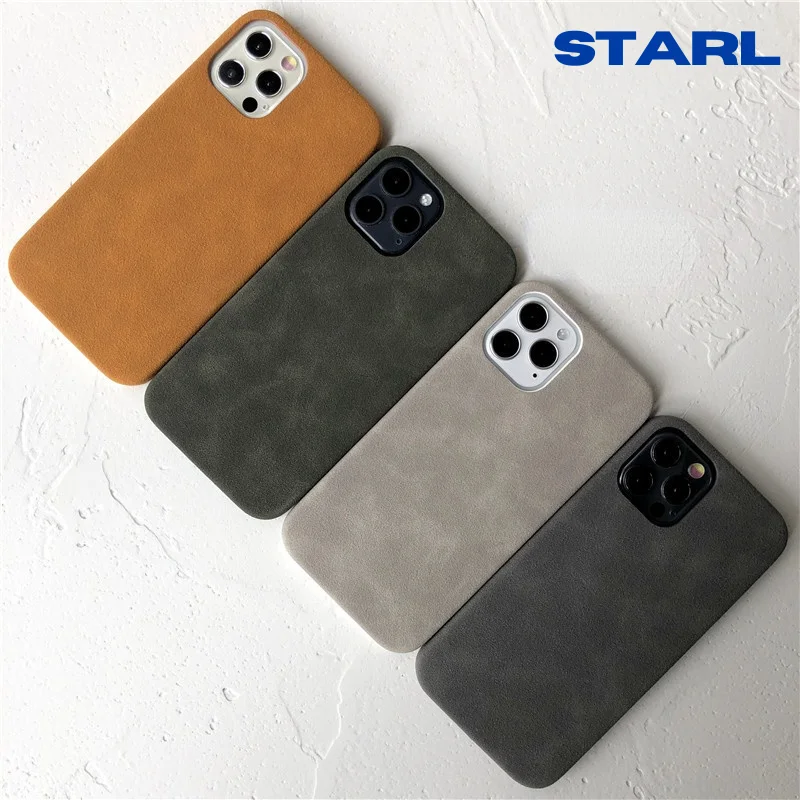 

Thin Smooth Case For iPhone 14 13 Pro 12 Mini 11 Promax Xr X Xs Max 7 8 P Leather Fur Business Luxury Apple Cover Case