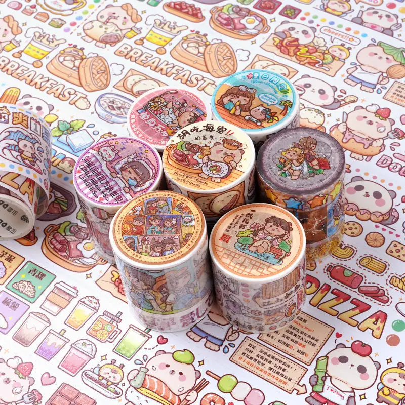 5 m Small mochi hand account tape whole roll set girl cartoon cute character hand account material meat ball wind diy sticker