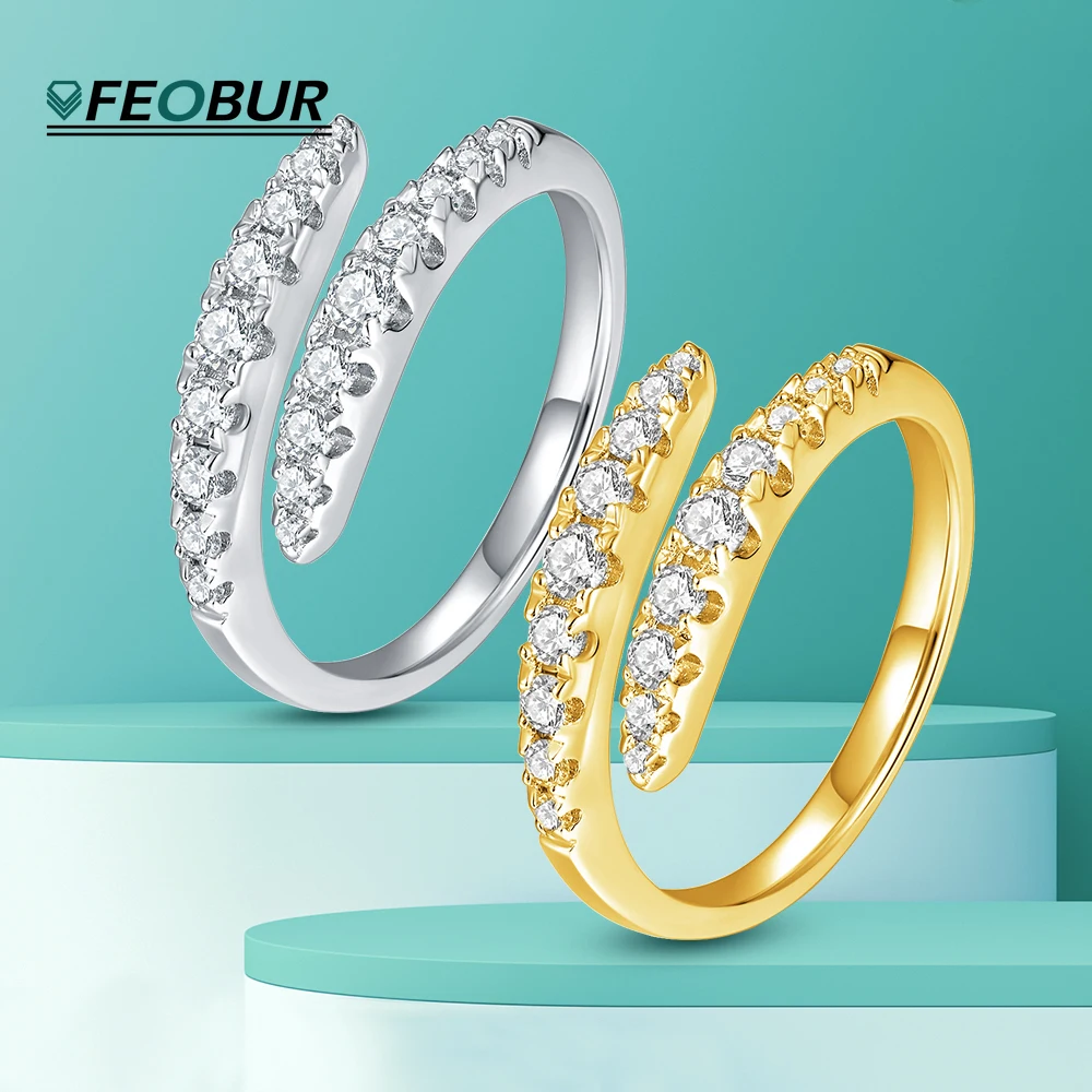 

Double Row Moissanite Engagement Rings for Women 925 Sterling Silver Open Twist Eternity Wedding Band Stackable Ring Jewelry