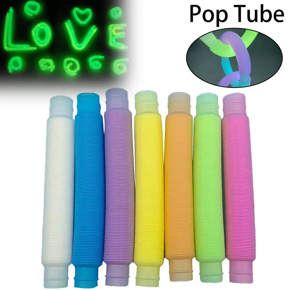 

7Pcs Luminous Pop Tubes Sensory Toy For Adult Fidget Stress Relieve Kid Autism Anti Stress Plastic Bellows Children Squeeze Toy