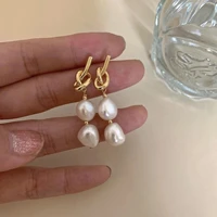 minar elegant multiple natural freshwater pearl dangle earring brass gold knotted link baroque pearl long drop earrings jewelry