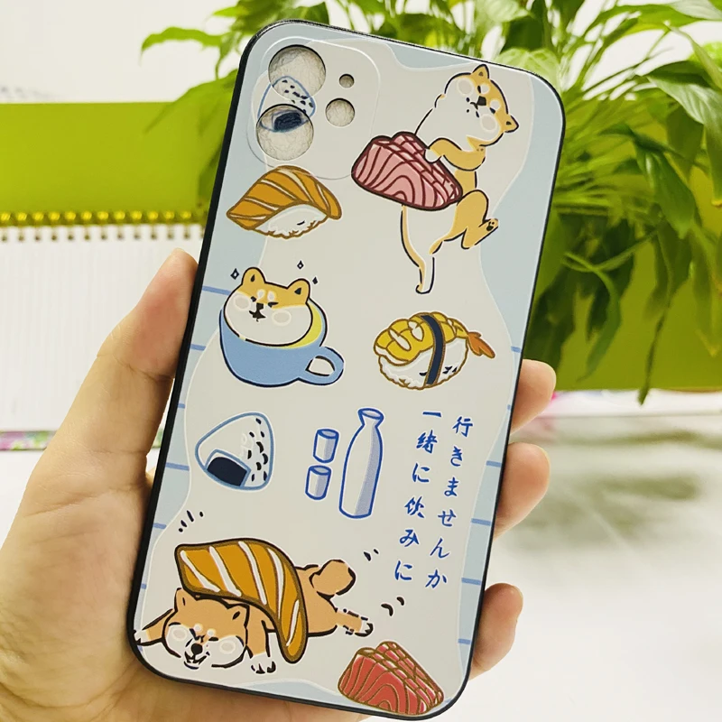 Japanese Shiba Inu Sushi Phone Case for iPhone 11 12 13 14 Pro Max XR XS Max Capa Soft TPU Back Cover for iPhone 7 8 Plus Coque