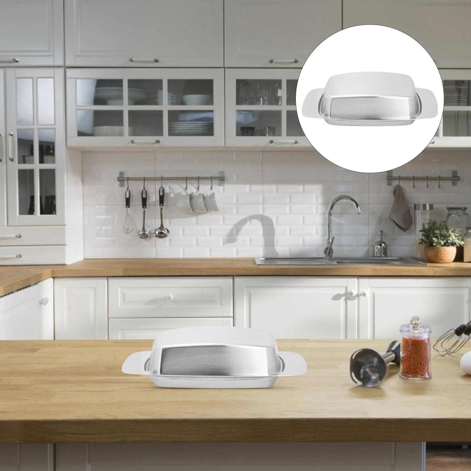 

Butter Dishlid Cheese Box Plate Stainless Steel Tray Holder Keeper Container Cover Liddeddessert Case Rectangular Storage Small