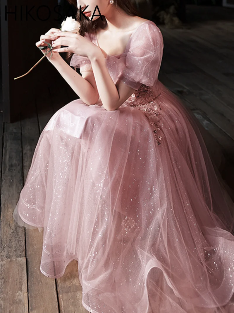 

Sexy Square Collar Celebrity Banquet Temperament Gown Mesh Pleated Evening Party Dress Bling Sequins Retro Vestidos De Festa