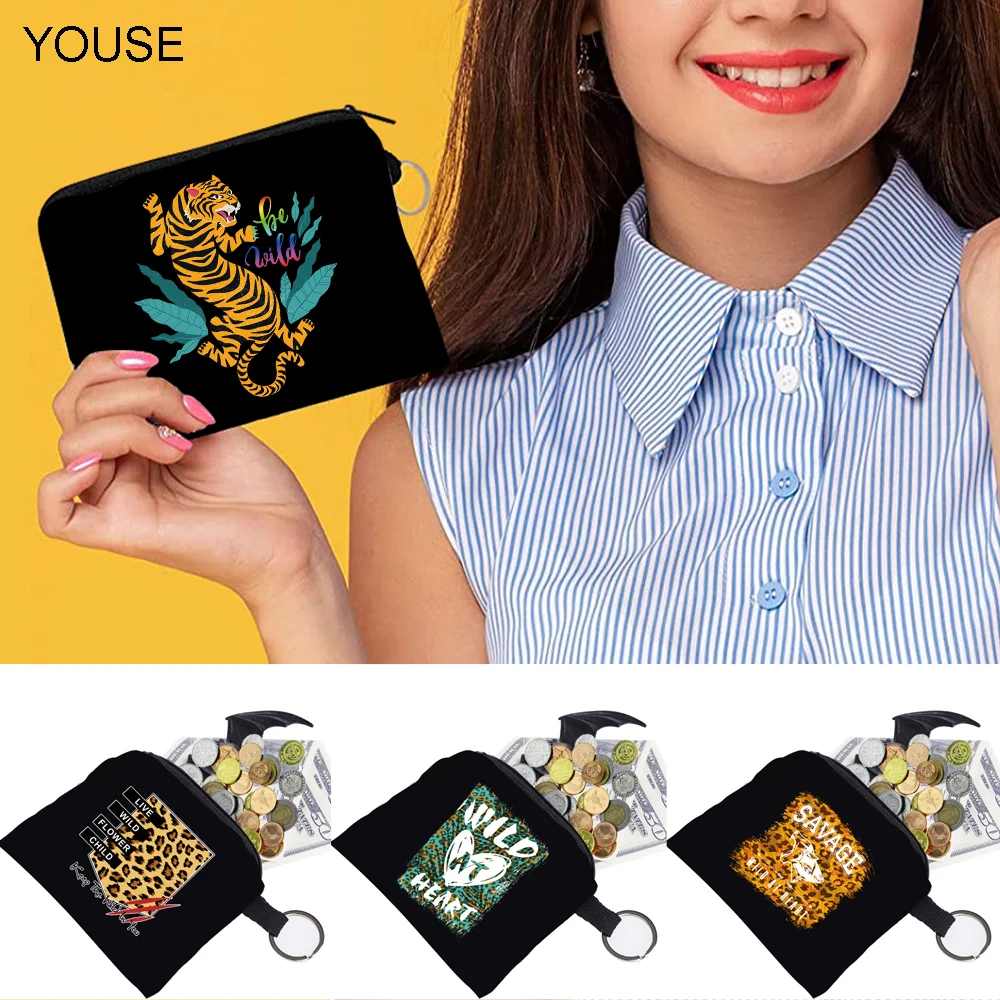 

Frauen Leinwand Geldbörse Karte Schlüssel Geldbörse Beutel Kinder Wilde Muster Kleine Organizer Tasche Zipper Geldbörse Karte