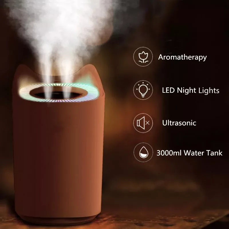 

NEW2023 Dual Spray USB Air Humidifier For Home Ultrasonic Mist Maker with Colorful Night Lamps Mini Office Desktop Air Purifier