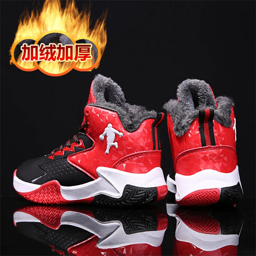 New Children's Basketball Shoes Students Boys Brand Jordans Youth Sports Shoes Winter Cotton Keep Warm Basketball Sneakers
