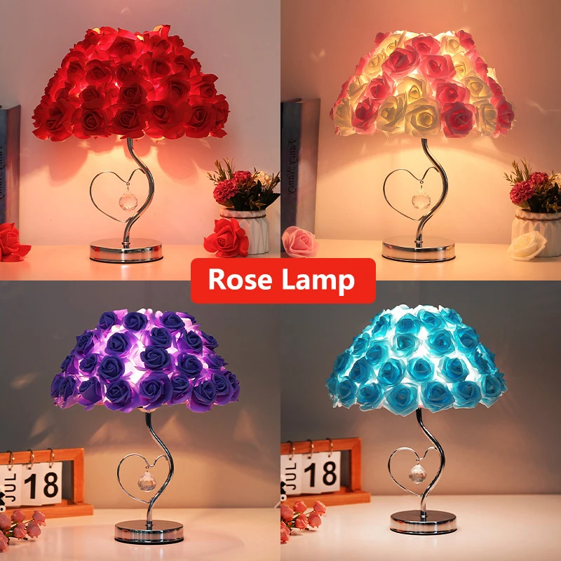 

LED Rose Table Lamp Heart Shaped Rose Flower Wedding Room Decoration Night Light Romantic Crystal Gift Box Decoration Table Lamp