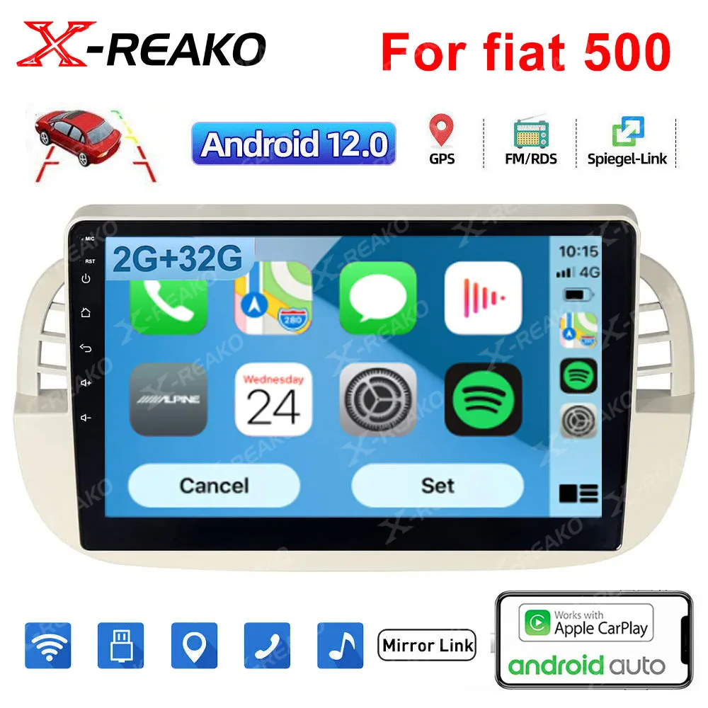 

Магнитола автомобильная, стерео, GPS, мультимедийный плеер, 1 din, Wi-Fi, BT, CarPlay, авто, DSP, Wi-Fi, Android 12, 9 дюймов, для Fiat 500, Типоразмер 1 din