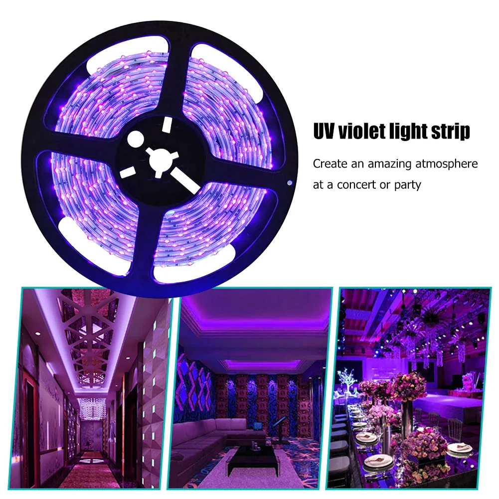 

5m 3528 UV LED String Light Lightweight Ultraviolet Waterproof Ribbon Tape Lamp Vintage Cover Bulb Guard Lamp Pendant