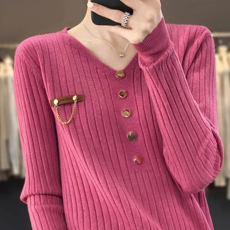 Осень-зима новый женский пуловер свитер свободный крой с v-образным вырезом и
