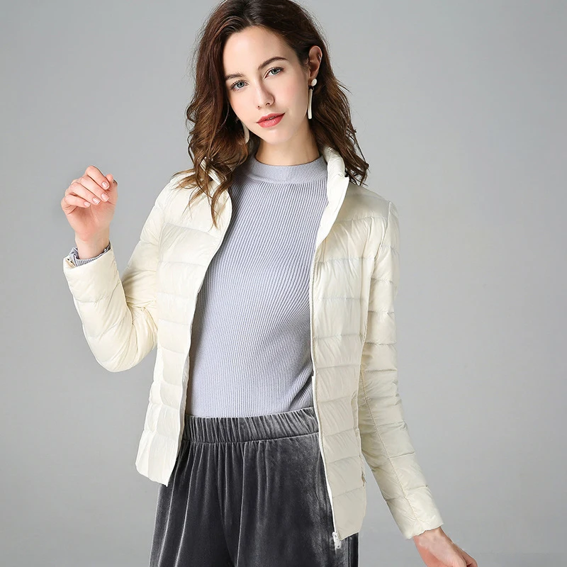 Women Jackets Short Autumn Warm Cotton Coat 2022 Winter Light Thin Solid Casual Outerwear Fashion Slim White Duck Down Jacket